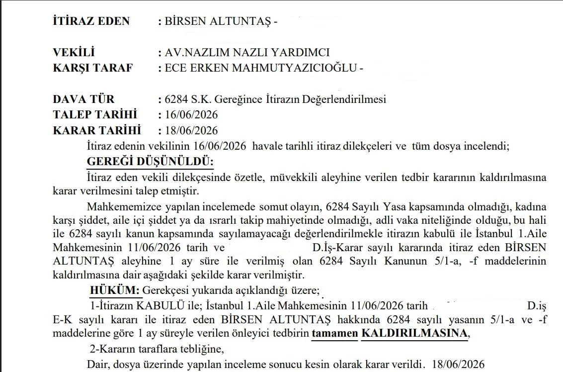 ابطال حکم حفاظتی اجه ارکن Kızılcık Şerbeti سایت ترکنما
